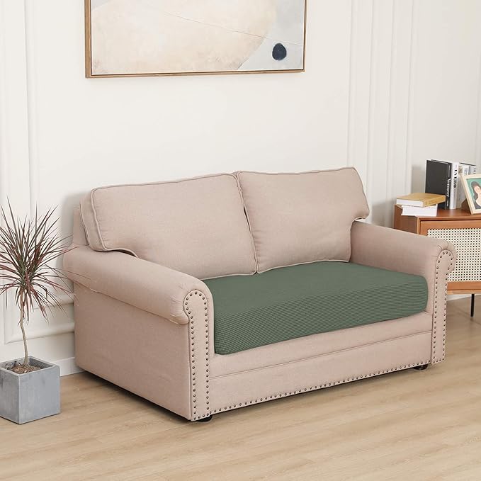 Easy-Going Stretch Loveseat Cushion Cover Sofa Cushion Furniture Protector Sofa Seat Sofa Slipcover Sofa Cover Soft Flexibility with Elastic Bottom(Loveseat Cushion, Greyish Green)