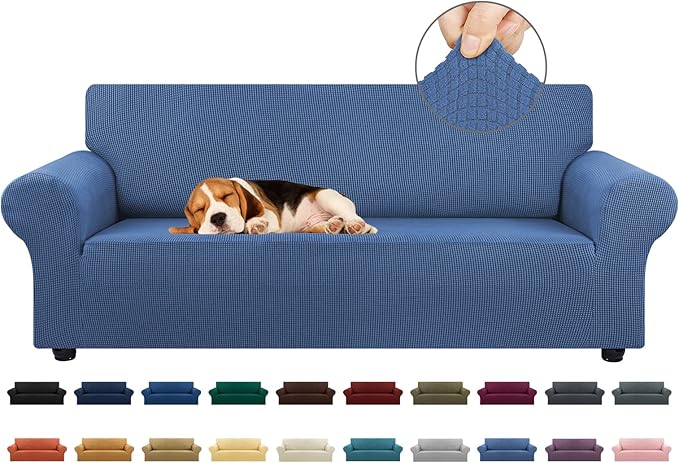 KEKUOU Stretch Sofa Cover Slipcover ，Couch Covers for 3 Cushion Couch Sofa pet Friendly (78"-94") Furniture Protector Sofa with Elastic Bottom for Kids,Dog, Jacquard Small Checked(Large,Riverside)
