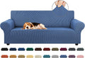 KEKUOU Stretch Sofa Cover Slipcover ，Couch Covers for 3 Cushion Couch Sofa pet Friendly (78"-94") Furniture Protector Sofa with Elastic Bottom for Kids,Dog, Jacquard Small Checked(Large,Riverside)