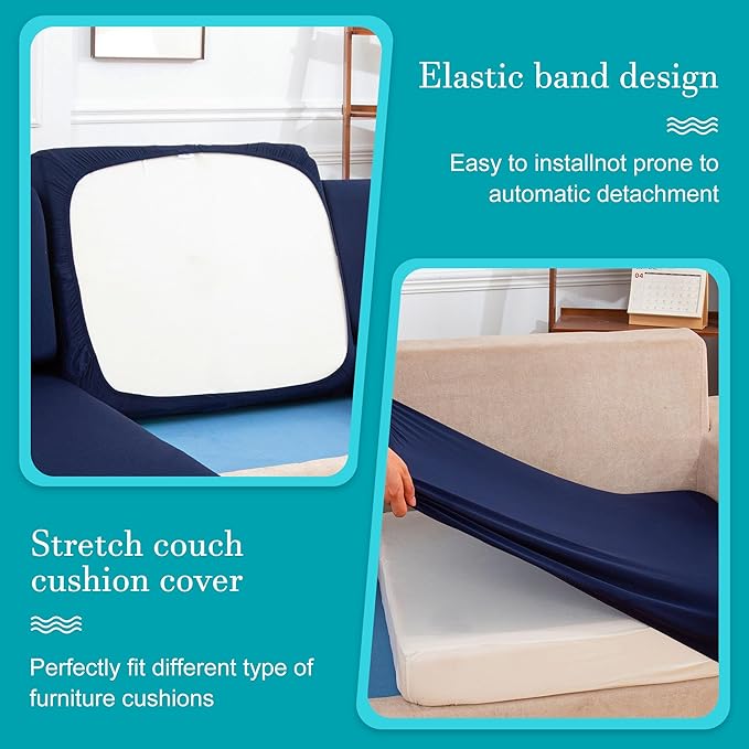 12 Pcs Stretch Patio Cushion Covers,Outdoor Couch Covers Replacement,Outdoor Couch & Sofa Slipcovers,for Patio Furniture Cushion Covers,Washable Reusable Furniture Protector(Navy Blue,Cover Only)