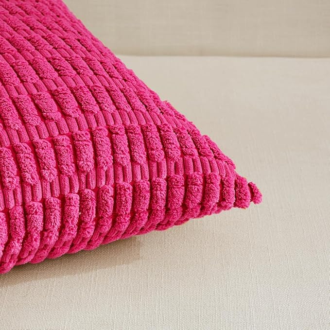 Fancy Homi 4 Packs Boho Hot Pink Decorative Throw Pillow Covers 20x20 Inch for Couch Bed Sofa, Rustic Modern Farmhouse Home Decor, Soft Plush Corduroy Square Cute Cushion Case 50x50 cm