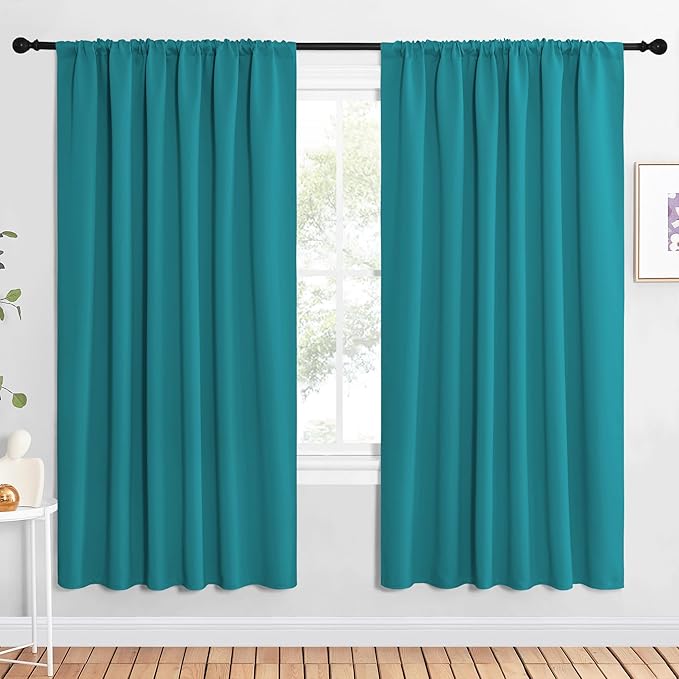 NICETOWN 2 Panels Blackout Curtains, Rod Pocket Window Curtains Room Darkning Drapes for Bedroom/Living Room, Thermal Insulated Solid Draperies for Home Office/Study, 62 by 72-Inch, Peacock Blue