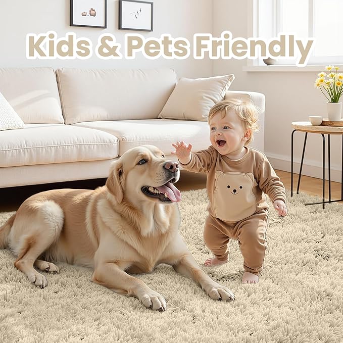 5x7 Area Rugs for Living Room Rug: Soft Fluffy Shag Beige Rugs for Bedroom, Non-Slip Large Fuzzy Plush Rug Indoor Floor Carpet for Nursery Kids Boys Girls Room, Dorms, Playroom, Modern Home Decor