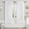 Nanspring White Linen Curtains 65 Inch Length for Living Room 2 Panels Set Semi Sheer Light Filtering Privacy Back Tab Rod Pocket Drapes Neutral Modern Farmhouse Window Curtain for Bedroom 52x65