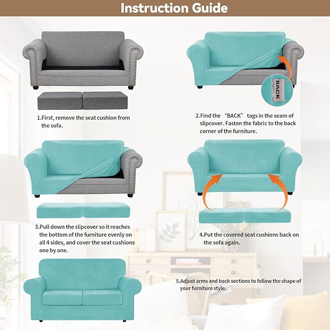WEERRW Velvet Couch Covers for 2 Cushion Couch Sofa - High Stretch Luxury Velvet Plush 3 Pieces Sofa Slipcovers with Elastic Bottom, Furniture Protector for Pets, Machine Washable, Aqua, Medium