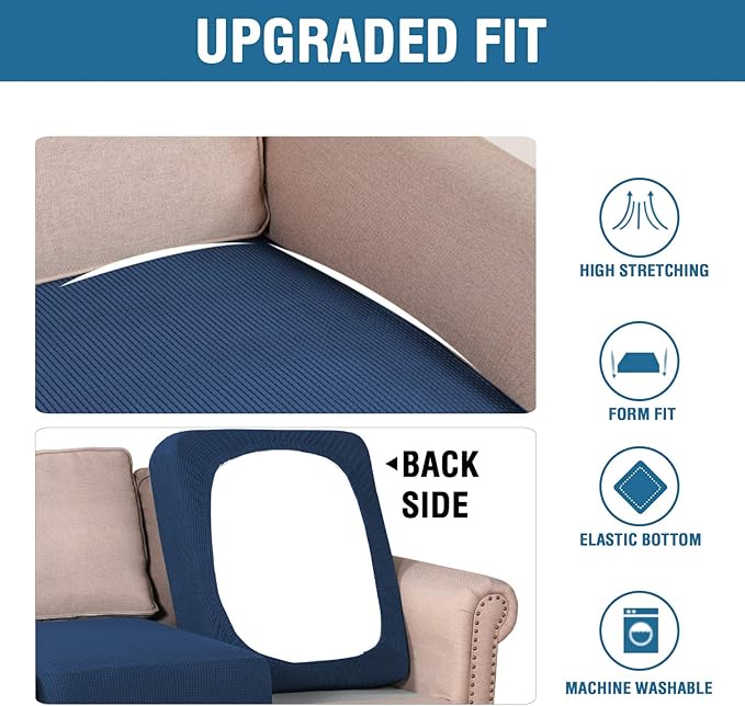 H.VERSAILTEX High Stretch Couch Cushion Covers,Chair Sofa Seat Slipcovers Couch Cushion Cover Stretch Furniture Protector for Kids, Pets(2 Packs Cushion Loveseat Covers, Navy)