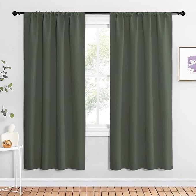 NICETOWN Bedroom Curtains Blackout Draperies - All Season Thermal Insulated Solid Rod Pocket Top Blackout Curtains/Drapes for Kid's Room (Dark Mallard, 1 Pair, 42 x 72 Inch)