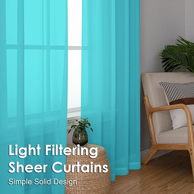 OVZME Turquoise Sheer Curtains 72 Inches Long 2 Panels - Soft Light Filtering Window Sheer Panels for Living Room/Bedroom, Top Dual Rod Pocket, 1 Pair, Each 42Wx72L Inches