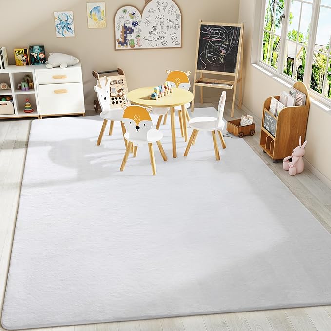 Amearea Modern Area Rugs for Bedroom Living Room, 4x6 Feet White Thickened Memory Foam Rug, Fluffy Indoor Washable Rugs Non Slip Minimalist Carpet for Kids Boys Girls Dorm Nursery Room Decor