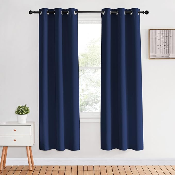 NICETOWN Blackout Curtain Panels 70, Navy, 1 Pair, 34 inch, Window Treatment Energy Saving Thermal Insulated Solid Grommet Blackout Drapes for Living Room