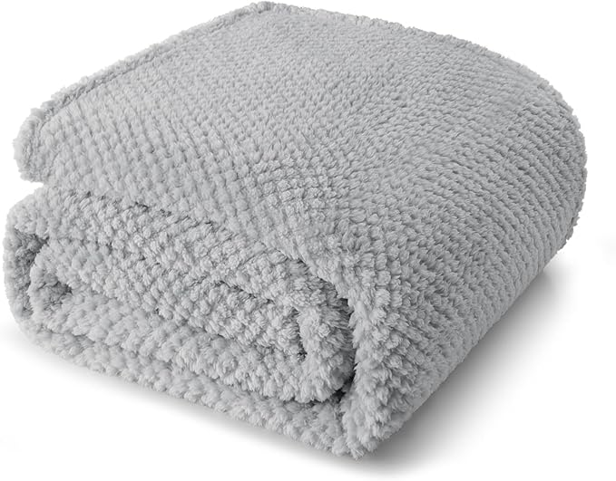 Whale Flotilla Extra Large Fuzzy Fleece Throw Blanket for Couch, 50x70 Inch Fluffy Warm Soft Jacquard Blankets for All Season, Lightweight and Cozy, Light Grey