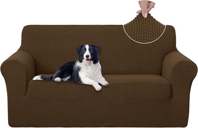 U-NICE HOME Oversized Stretch Loveseat Couch Cover Sofa Covers Washable Sofa Slipcover Furniture Protector for 2 Cushion Couch Sofa Pet Friendly, Brown