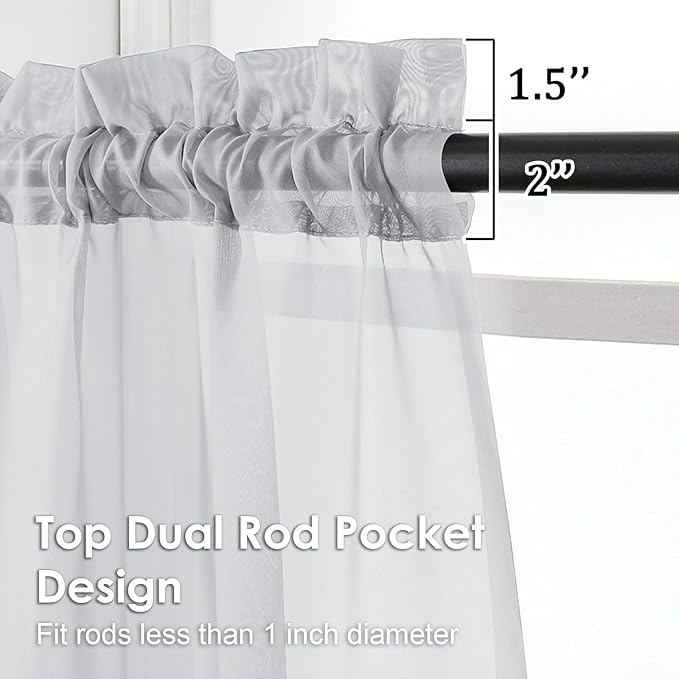 OVZME Light Grey Sheer Curtains 72 Inches Long 2 Panels - Soft Light Filtering Window Sheer Panels for Living Room/Bedroom, Top Dual Rod Pocket, 1 Pair, Each 42Wx72L Inches