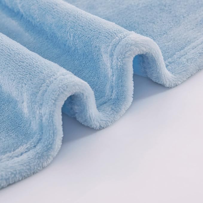 JIAHANNHA Flannel Fleece Blanket Twin Size(60 by 80 Inches),Light Blue Throw Blanket for Couch Sofa Bed 280GSM,Super Soft Plush Cozy and Lightweight Warm Bed Blanket for All Season