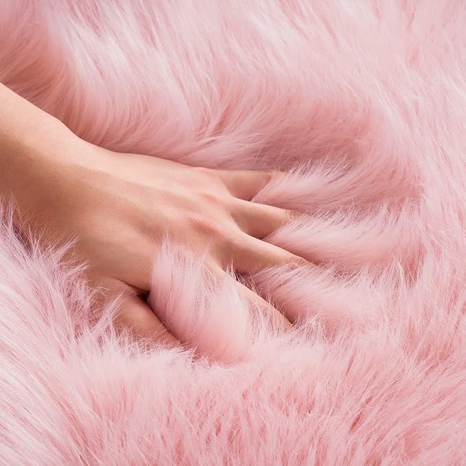 Ciicool Faux Sheepskin Rug Soft Faux Fur Rugs Pink Fluffy Rugs Chair Couch Cover Cute Fuzzy Rug for Girls Bedroom Floor Sofa Living Rroom 2x3 Feet