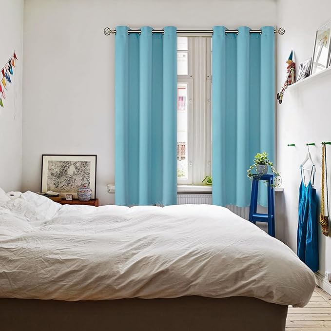 BGment Blackout Curtains - Grommet Thermal Insulated Room Darkening Bedroom and Living Room Curtains, Set of 2 Panels (42 x 63 Inch, Aqua)