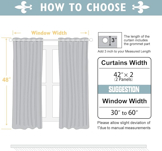 ChrisDowa Blackout Curtains 48 inches Long for Bedroom - 2 Panels Set Grommet Thermal Insulated Room Darkening Curtains for Living Room (Navy Blue, 42 x 48 Inch)