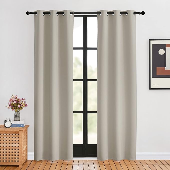 NICETOWN Blackout Curtains for Bedroom, Natural, 34 W by 80 L, Set of 2, Thermal Insulated Curtains & Drapes with Grommet Top for Living Room, Privacy Window Treatment Draperies