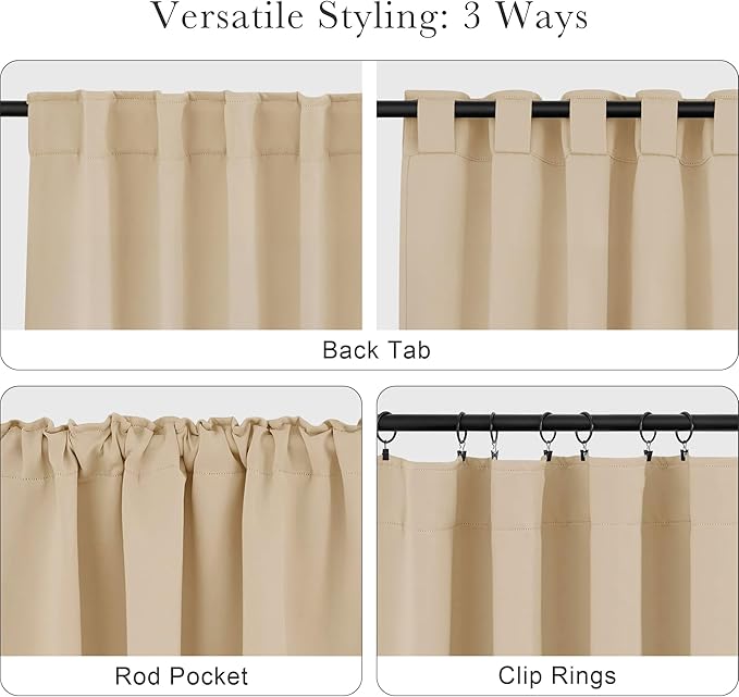 PONY DANCE Blackout Curtains Thermal Insulated Window Treatment Panels Room Darkening Shade Drapes for Living Room Back Tab/Rod Pocket Bedroom Draperies, 42 x 84 Inch, Biscotti Beige, 2 Panels