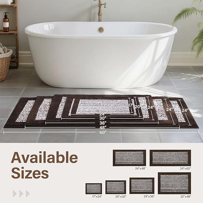 Bathroom Rugs 30x20 Non Slip Washable, Brown Bath Mat for Bathroom Floor Tub, Soft Absorbent Quick Dry Mats for Shower, Bathtub,Home Decor
