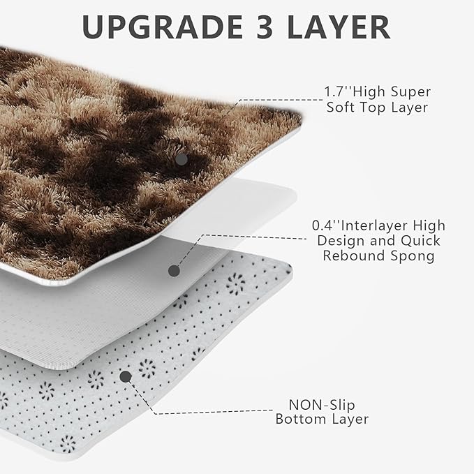 Shag Area Rugs for Bedroom Living Room,4X6 Ultra Soft Fluffy Area Rugs for Dorm,Indoor Carpet Nursery Rugs for Kids Girls Room Home Decor, Mottling Brown