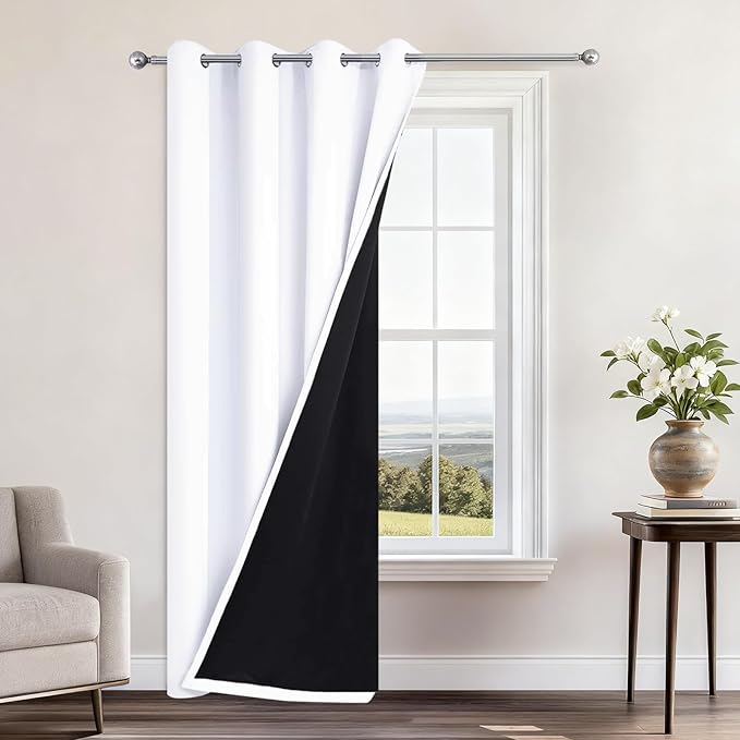 Yakamok 100% Blackout Curtains 84 Inches Long, 2 Thick Layers Heat and Full Light Blocking Soft Thermal Insulated Drapes for Bedroom(52" Wide Each Panel, Pure White, 1 Panel)