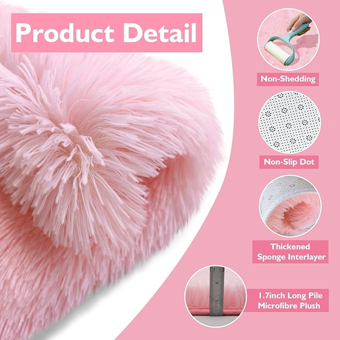 6x9 Fluffy Area Rug for Living Room,Shag Area Rugs for Bedroom,Pink Soft Fuzzy Rug Non-Shedding Indoor Plush Carpet for Kids Bedroom Nursery Dorm Home Decor