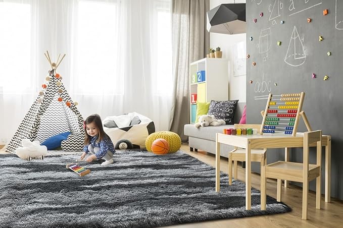 TWINNIS Super Soft Shaggy Rugs Fluffy Carpets, 6x9 Feet, Indoor Modern Plush Area Rugs for Living Room Bedroom Kids Room Nursery Home Decor, Upgrade Anti-Skid Rectangular Fuzzy Rug, Charcoal Grey