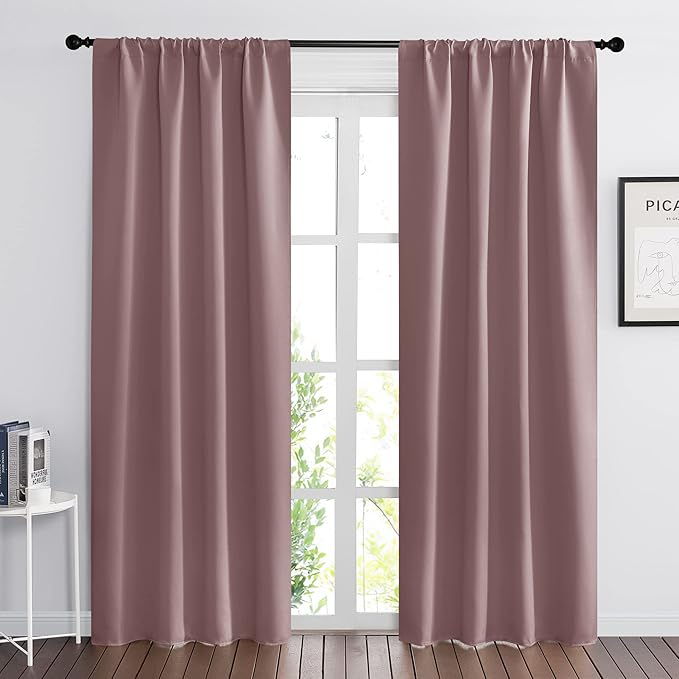 RYB HOME Large Blackout Curtains for Bedroom 84 inches Long 2 Panels Set, Privacy Thermal Insultaed Sunlignt Heat Blocking Drapes for Sliding Patio Door, Width 70 by Length 84, Dusty Rose