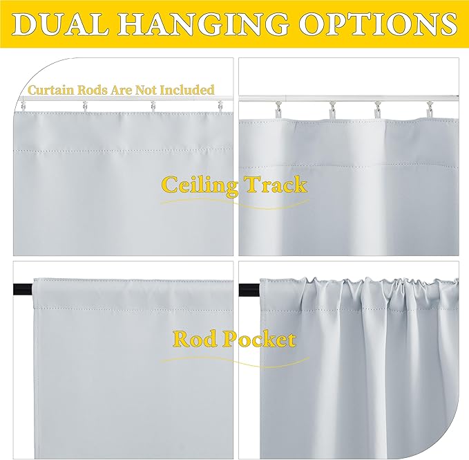 NICETOWN 1 Panel Room Darkening French Door Curtain, Thermal Insulated Front Glass Door Doorway Privacy Sidelight Rod Pocket and Ceiling Track Curtain for Kitchen, 36" x 72", Greyish White