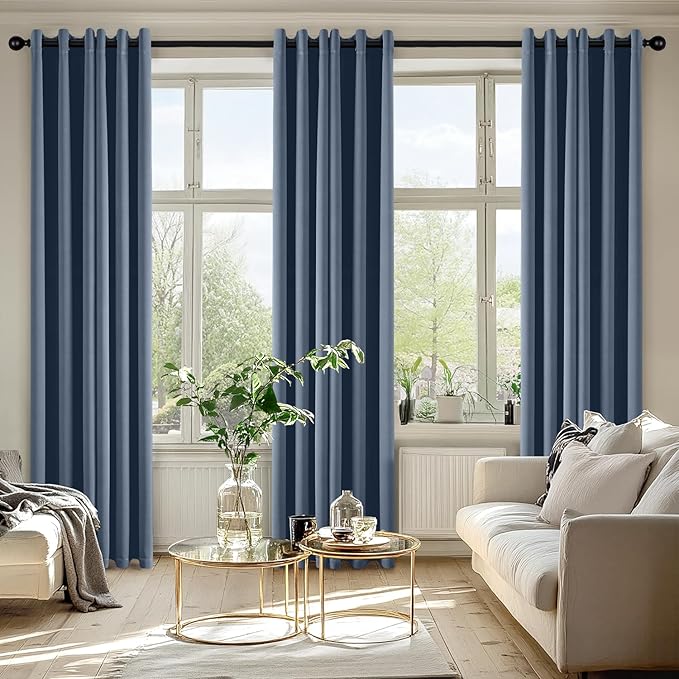 MIULEE Stone Blue Blackout Curtains for Bedroom Living Room 72 Inches Long 2 Panels, Thermal Insulated Room Darkening Drapes Solid Grommet Top Light Blue Window Treatments Set, W40 x L72 Inch