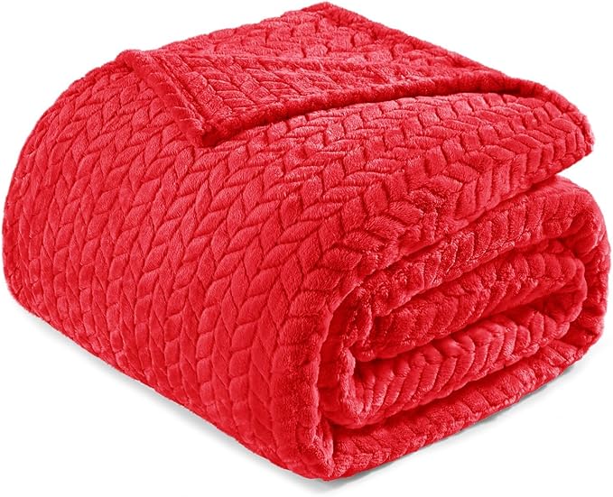 Exclusivo Mezcla Fleece King Size Blanket for Bed, 90x104 Inches Soft Cozy Jacquard Flannel Blankets, Lightweight Fuzzy Plush Warm for Women, Red