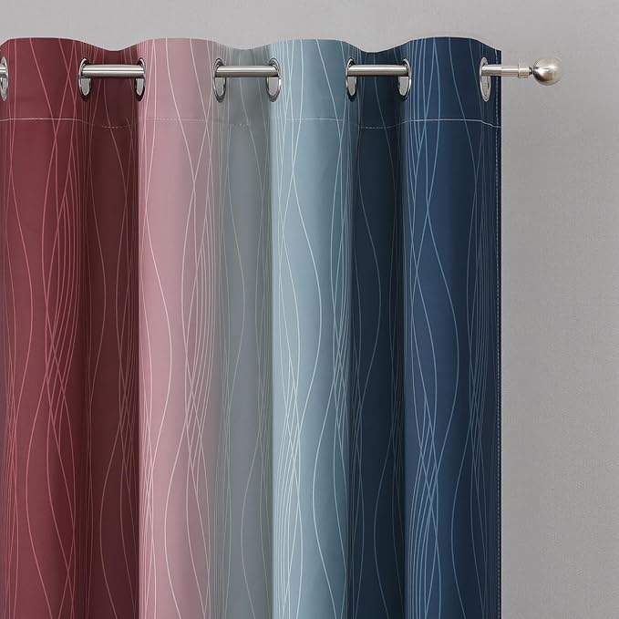 Estelar Textiler Navy Blue and Burgundy Red Ombre Blackout Curtains 90 Inch Length for Living Room, Room Darkening Grommet Gradient Thermal Insulated Drapes for Bedroom,52Wx90L Inches (2 Panels)