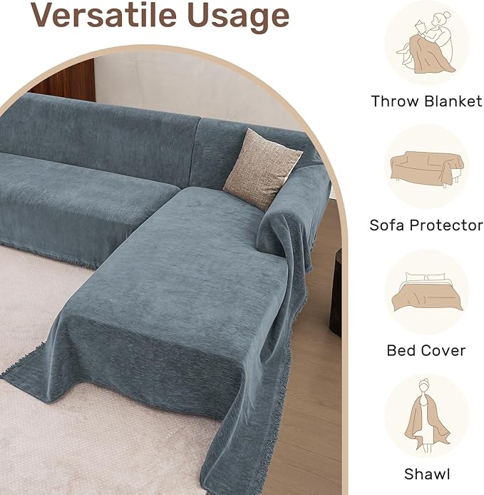 Sectional Couch Covers, 2 Pieces Washable L Shaped Couch Covers Sofa Blanket for Dogs Pet Friendly Sectional Sofa Slipcovers Furniture Covers,71"x 110"+ 71"x 118",(X-Large,Dusty Blue)