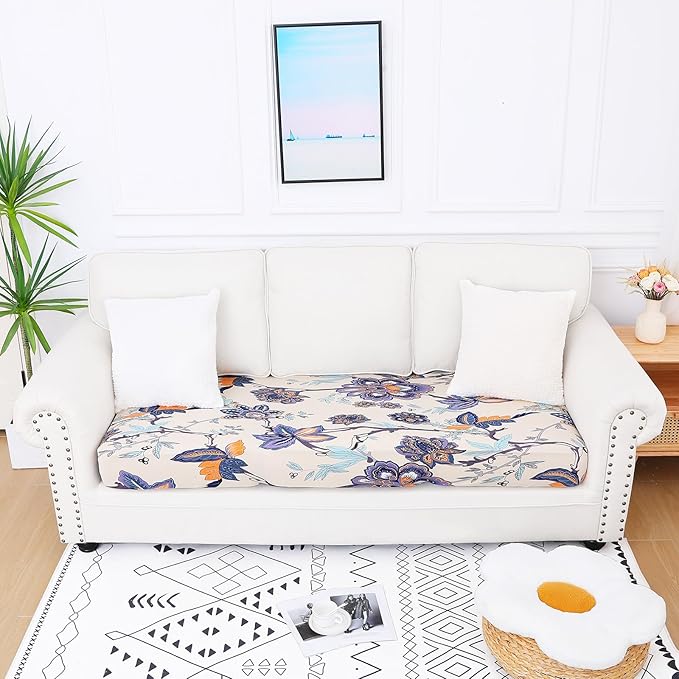 Smiry Printed Couch Cushion Covers, Stretch Soft Couch Covers for Sofa, Washable Non-Slip Sofa Slipcover Furniture Protector for Indoor and Outdoor (Large, Beige)