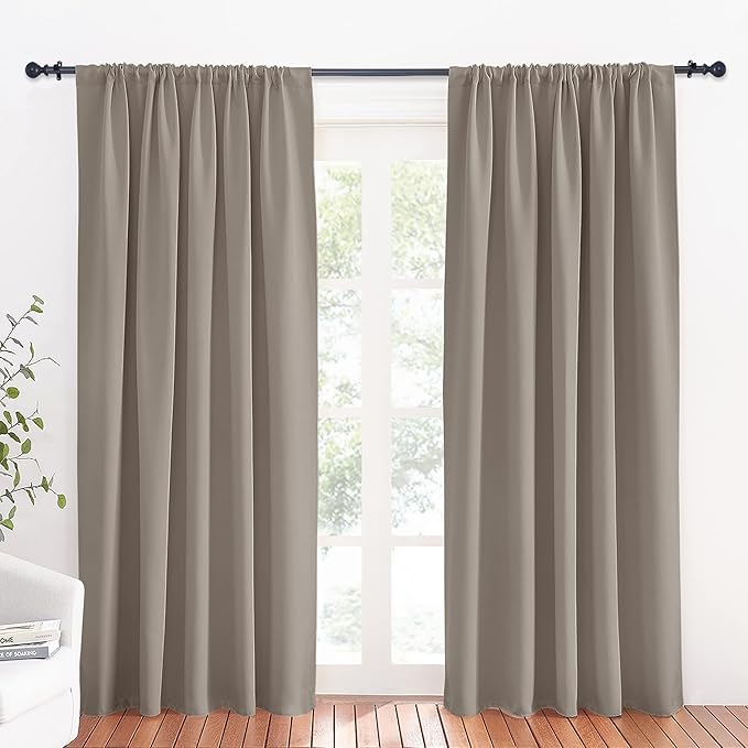 RYB HOME Large Blackout Curtains for Bedroom 84 inches Long 2 Panels Set, Privacy Thermal Insultaed Sunlignt Heat Blocking Drapes for Sliding Patio Door, Width 70 by Length 84, Sand