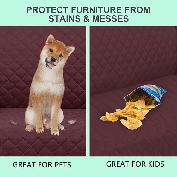 Recliner Chair Covers Reversible Sofa Cover Couch Cover for Pets Lazy Boy Furniture Protector(23''Chair,Burgundy/Camel)