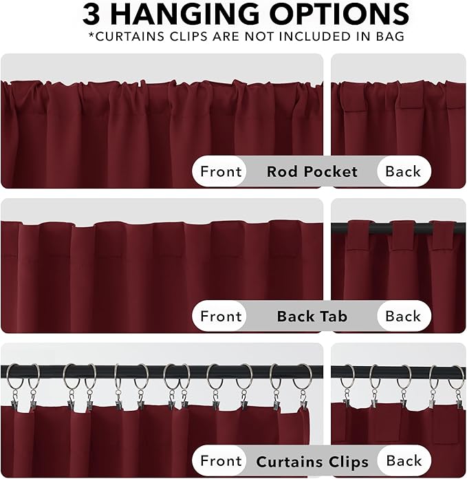 Deconovo Blackout Curtains, Thermal Insulated, W42 x L72 2 Panels, Back Tab, Machine Washable, Room-Darkening Drapes for Bedroom/Living Room Burgundy Red