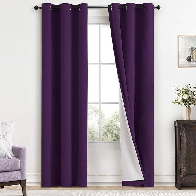 Yakamok Room Darkening 100% Blackout Curtains Grommet Window Treatments with 2 Thick Layers-Purple Thermal Insulated Drapes Set of 2 Panels for Bedroom Living Room 38 Inches by 84 Inches Length