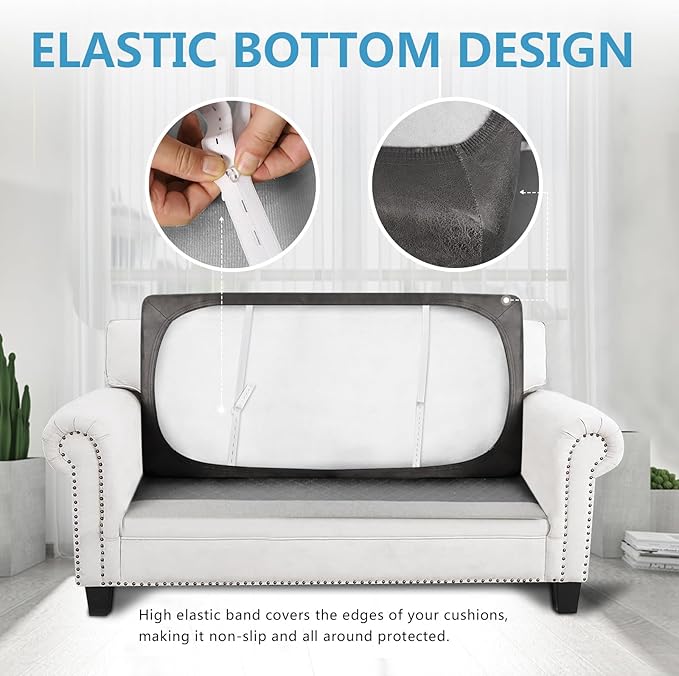 Leather Look Couch Cushion Covers Sofa Seat Slipcovers Sets Couches Furniture Protector for Sectional Armchair Loveseat Pets Kids Stretch Spandex Fabric (1 Cushion Loveseat, Taupe)