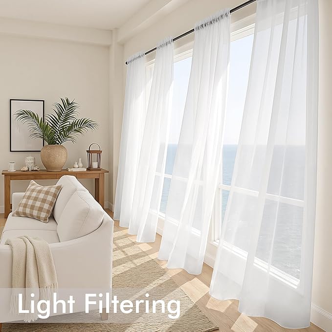 MIULEE White Sheer Curtains 84 Inches Long, 4 Panels Set, Light Filtering Rod Pocket Voile Drapes for Living Room and Bedroom, Airy Soft Fabric Window Treatments, 42 x 84 Inches