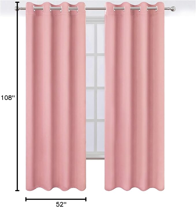 LEMOMO Pink Thermal Blackout Curtains/52 x 108 Inch/Set of 2 Panels Room Darkening Curtains for Bedroom