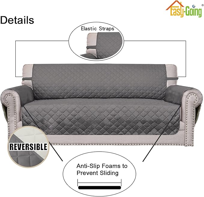 Easy-Going Oversized Chair Sofa Slipcover Reversible Sofa Cover Water Resistant Couch Cover Furniture Protector Cover with Elastic Straps for Pets Dog (Oversized Chair, Gray/Ivory)