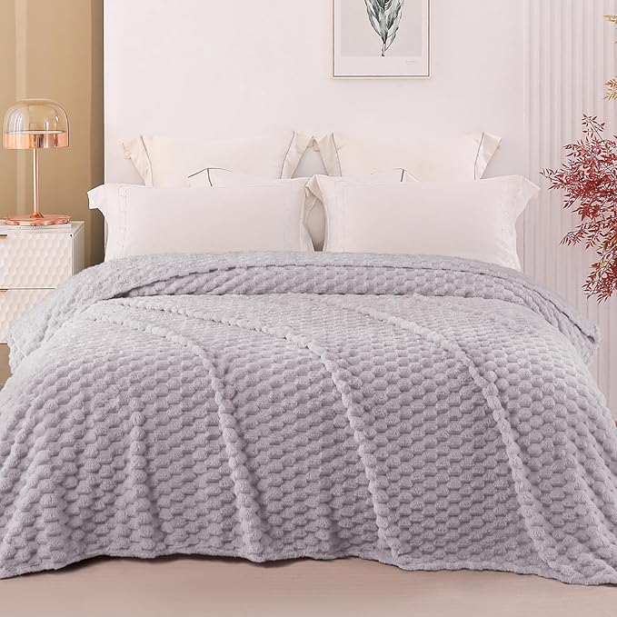Exclusivo Mezcla Fleece Queen Blanket for Bed, Extra Large Fuzzy Light Grey Bed Blankets, Soft Cozy Plush Sofa Throws for All Seasons, 90x90 Inches