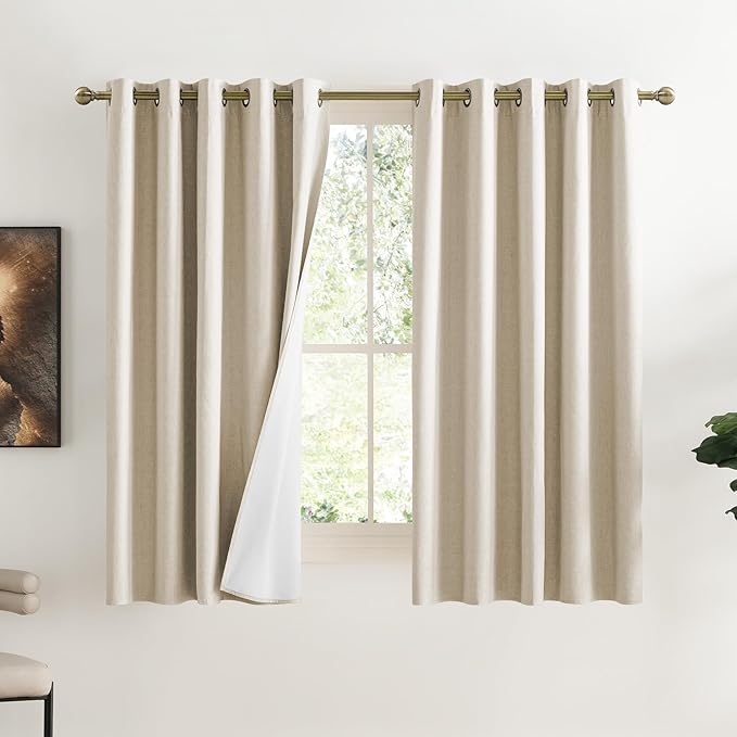 NICETOWN Full Shade Curtain Panels, 62 x 63 inch, Beige, Pair of Energy Smart & Noise Blocking Out Blackout Drapes for Dining Room Window, Thermal Insulated Guest Room Lined Window Dressing