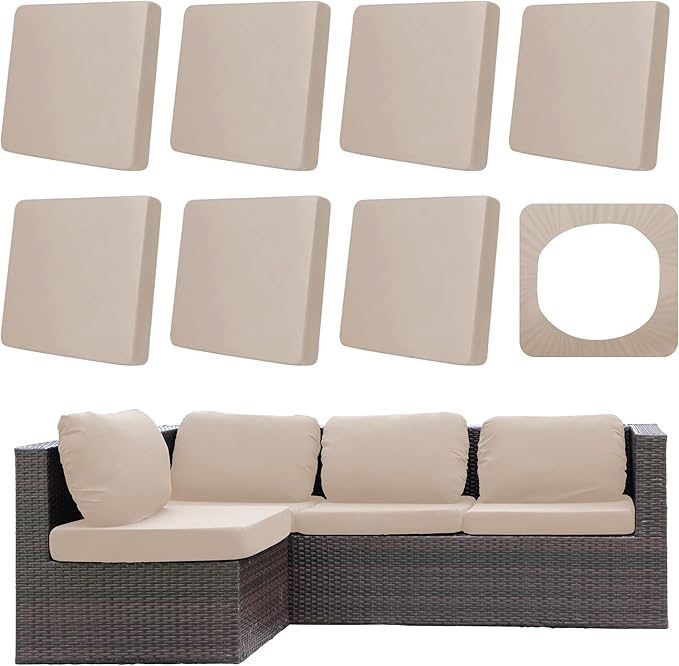 8Pcs Outdoor Cushion Covers, Patio Cushion Covers,Stretch Elastic Slipcovers, Replacement Washable & Reusable Furniture Protector for Patio Couch (Beige,Cover Only)