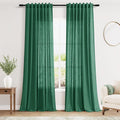 Dark Green Linen Curtains 90 Inch Long 2 Panels Set for Bedroom Living Room Emerald Green Linen Textured Window Drapes Semi Sheer Light Filtering Rod Pocket Back Tab Farmhouse Curtain 52x90