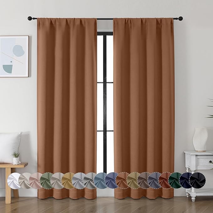 Simplebrand Ava Sun Baked Blackout Curtains for Bedroom, 72 Inch Length 2 Panels, Privacy Thermal Insulated Rod Pocket Window Curtains for Patio, French Door, W40 x L72 Inch, Sun Baked