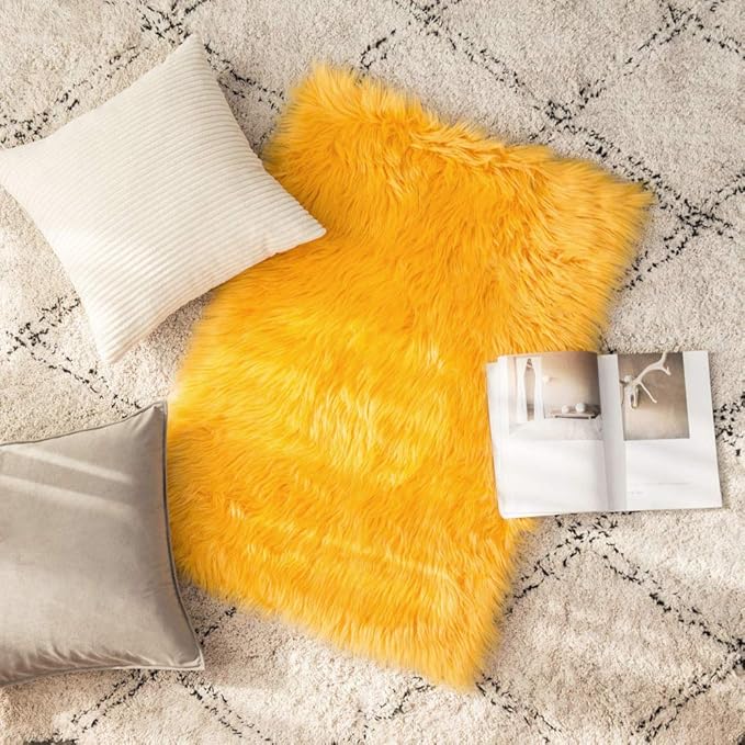 MIULEE Luxury Super Soft Fluffy Area Rug Faux Fur Rectangle Rug Decorative Plush Shaggy Carpet for Bedside Sofa Floor Nursery Fall Decor 2 x 3 Feet, Orange Yellow