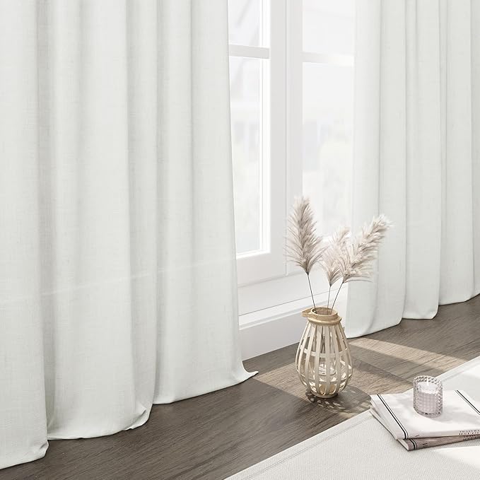 Ivory Linen Curtains 90 Inches Long for Living Room Back Tab Rod Pocket Semi Sheer Light Filtering Neutral Solid Drapes Modern Rustic Farmhouse Decor Curtains for Dining Room 2 Panels Set 40x90